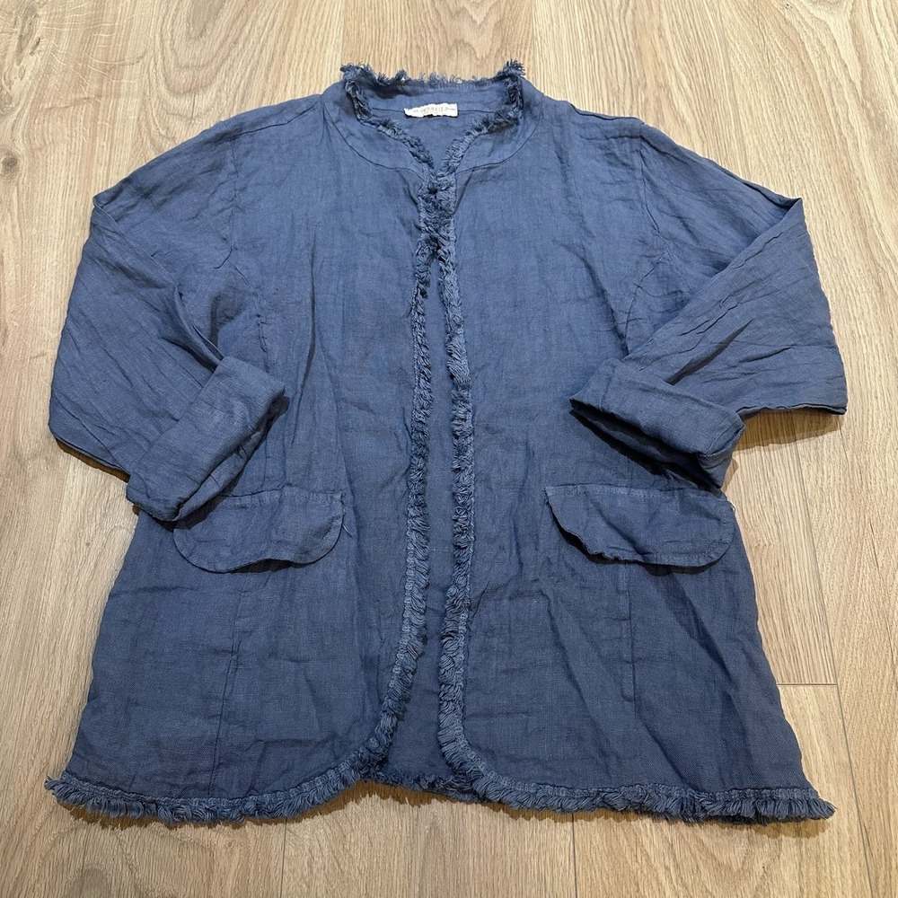 Superbelle Blazer 100%‎ Linen Made In Italy O/S Quiet Luxury Minimalist Blue